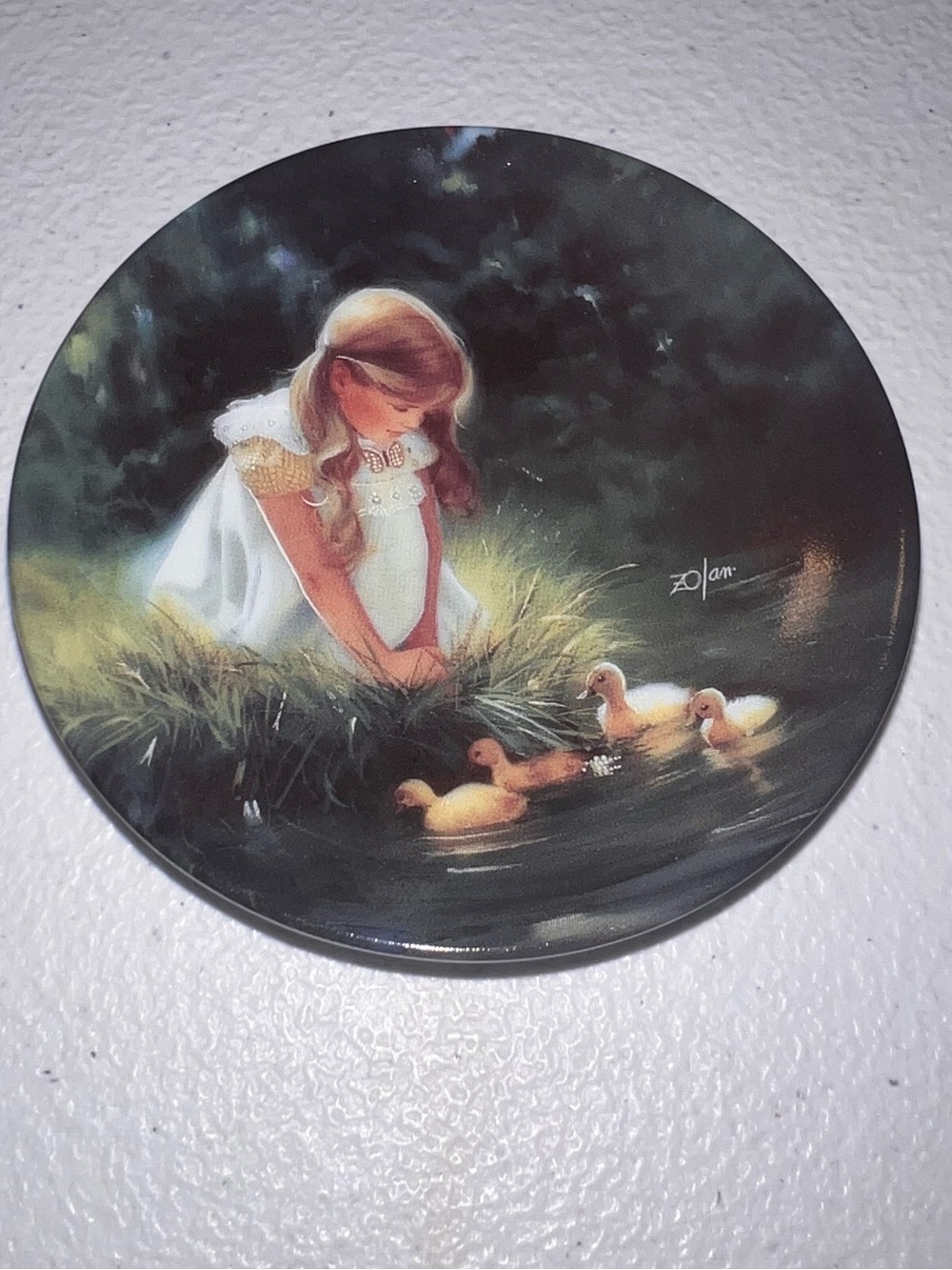 Girl with Ducks Decorative Wall Plate - White & Brown Home Art